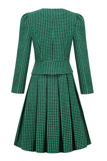 Une ligne V Col Vert Grille Plaid Robe Vintage